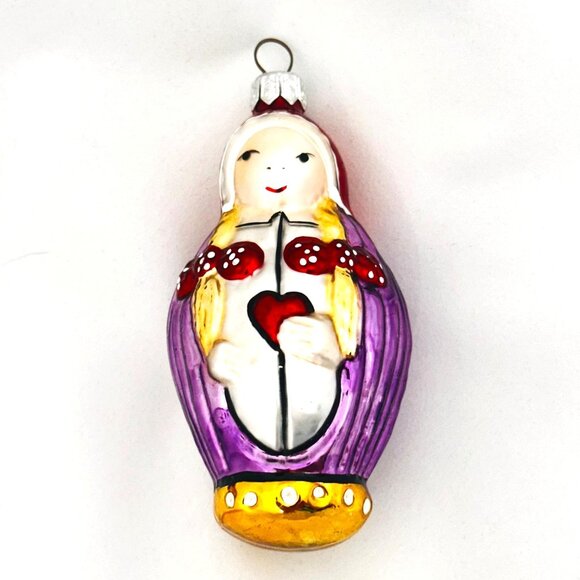 Vintage Hand-Painted Glass Christmas Ornament Polish Folk Art Design Purple & Go - Picture 1 of 6